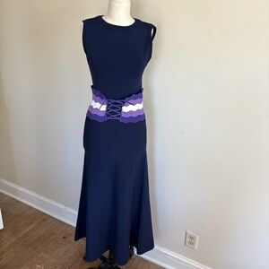 Sandro Navy Maxi Dress with Purple and White Details